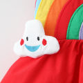 【Factory-direct】 Summer Fan Sling Baby Girl Dress Cute Clouds + Rainbow Splicing Infant Beach Dress Sweet Cartoon Girls Children'S Clothing + Same Model Hat. 