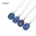 Reiki Natural Stones Necklace Lapis Lazuli Symbol Carving Energy Amulet Quartz Crystal Pendant Chakra Charm Yewelry. 