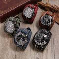 Mens Quartz Watches Jessingshow Luxury Wristwatch 2022 Cowhide Watchband Punk Style Watch For Men Wide Leather Bracelets. 