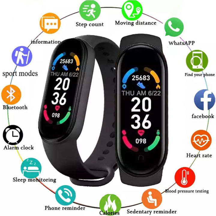 【User-friendly】 M6 Men Women Fitness Sports Smart Band Bracelet IP67 Music Heart Rate Take Pictures Smartwatch For