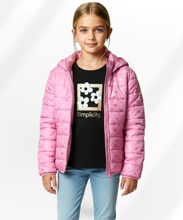 Girls Light Pink Puffer Winter Jacket with Hood