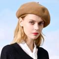 100% Wool Beret Hat Women Winter Thick Warm French Hat Girls Solid Color Autumn Berets Caps Hats For Women Flat Cap Felt Berets.
