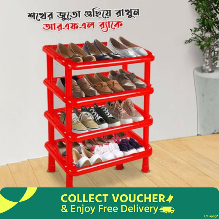 RFL Premium Shoe Rack 4 Step Red | Daraz.com.bd
