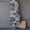 ZANZEA Women Vinatge Floral Printed Long Maxi Dress Loose Baggy Cotton Kaftans.