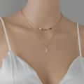 European and American cross-border jewelry gold chain iron single pendant moon disc chain pendant double necklace.