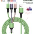 【Ready Stock+FREE Shipping+COD】3 IN 1 USB Cable 5A Fast Charging USB Charger Cable for iPhone Type-C Android Micro USB Charging Liquid Silicone Cables Accessories One Wire for Charging Three Device Universal BY. 