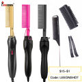 Leeons Black Hot Comb Hair Straightener Flat Iron Electric Hot Heating Comb Wet And Dry Hair Curler Straight Styler Curling Iron.