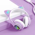 CAT STN-28 Over Ear Music Headset Glowing Ear Headphones Foldable Wireless BT5.0 Earphone with Mic AUX IN TF Card MP3 Player Colorful LED Lights for PC Laptop Computer Mobile Phone.