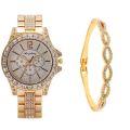 2023 Foreign Trade Hot Selling Women's Business Gold Diamond Big Rhinestone Luxury Atmosphere Watch + Bracelet Gift Box Set.