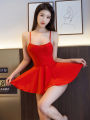 Women Pleated Micro MINI Dress Bandage School Smooth Uniform Maid Mini Dress Stage Wear Coquettish Ruffled Dress Backless.