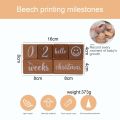 6pcs/1Set Baby Month Milestone Card Beech Block Square Engraved Newborn Birth Month Birthday Milestones Block Photography Props.