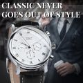 Fashion Automatic Man Watch Mechanical Watches for Men Business 6 Hands 3 Sub Dials Leather Top Band Luxury.
