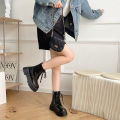 Minimalist Lace-up Combat Women Boots 5Cm Chunky Heel Platform Women Boots British Style Thick Sole Increase Height Casual Boots.
