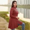 Maroon Jacquard Fashion Design Front-Open Sweater for Women. 