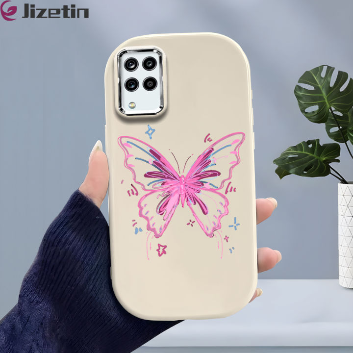 Jizetin for Samsung A12 A12 5G M12 Back Cover Line Purple Butterfly Bright Lens Frame Candy Soft Rubber Phone Cases