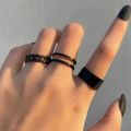 Women 3pcs Set Black Color Wide Rings Smooth Twisted Hollowed Out Simple Ring Jewelry. 
