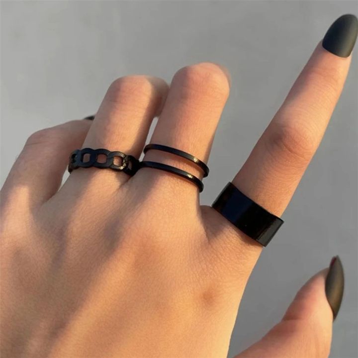 Alien 3PCS Black Ring Joint Finger Chain Adjustable Jewelry