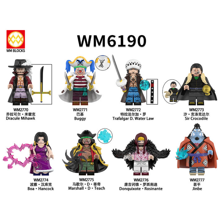 WM6190 One Piece Anime Block Toys Figure Dracule Mihawk Buggy Jinbe Building Block Mini Toy Collection Toys For Children