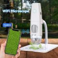 2MP 1080P WiFi Electron Microscope USB Mobilephone Computers Connecting Microscope Photo Video Taking Portable Electron Microscope with 8 LED Lights Bendable Stand.