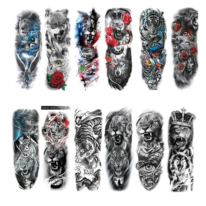 Arm Tattoo Sticker Wolf Lion Temporary Tattoo Sticker Tiger 3D Waterproof Tattoo for Men Women for Girls Boys Lover Couple