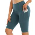 Summer Sport Yoga Shorts For Women Seamless Five-Point Biker Short With Side Pocket Hip Lift Gym Fitness Tights.