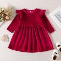 Autumn Solid Color Single-sided Velvet Dress for Baby Girls, Soft and Versatile Children's Wear, Suitable for Party.