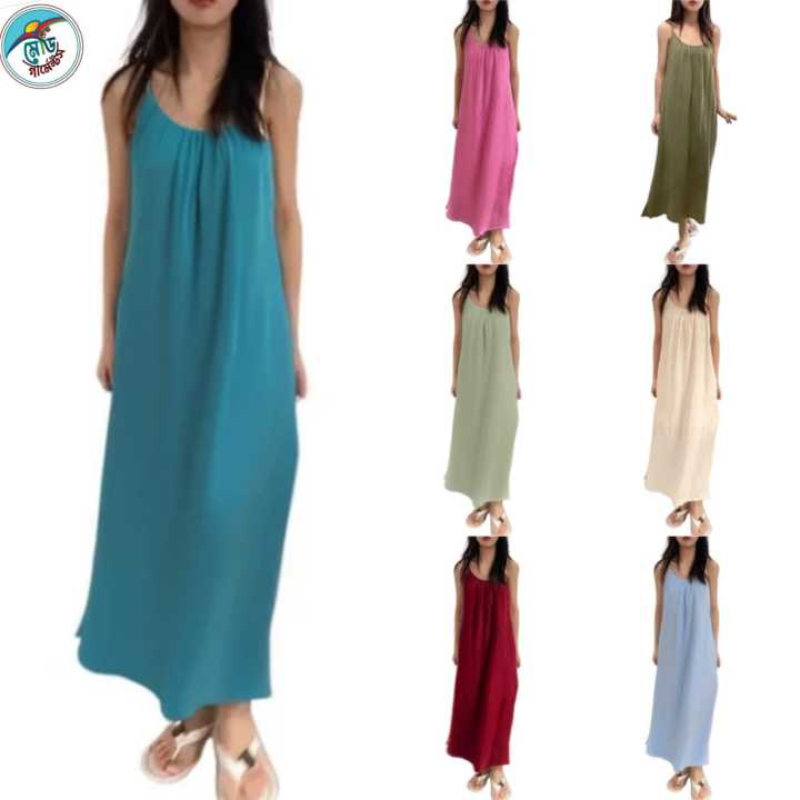 Chic Side Split: Casual Cotton Crepe Sundress for Warm Weather Adventures