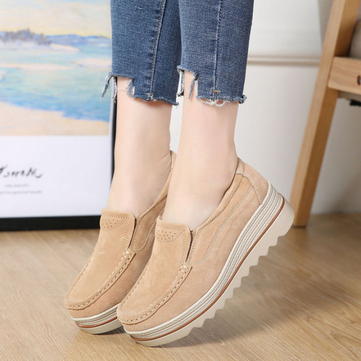 British style women's wedge heels small size single shoes women's high heels mom grinding noisy leather soft sole autumn platform rocker shoes 42