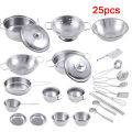 【Limited stock】 25pcs Children Stainless Steel Pretend Play Food Kitchen Cookware Set Mini Cooking Game Pot Shovel Tinplate Kid Kitchen. 