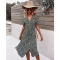 2021 Women Casual Summer Dresses Holiday Dot Print Empire Party Beach Short Sleeve Vestidos De Verano Robe Femme Long Dress. 