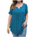 5XL Plus Size Women Short Sleeve Loose T-Shirt Casual Solid Button Pleated Tunic Tops Large Female Pullover Tops Summer Clothes.