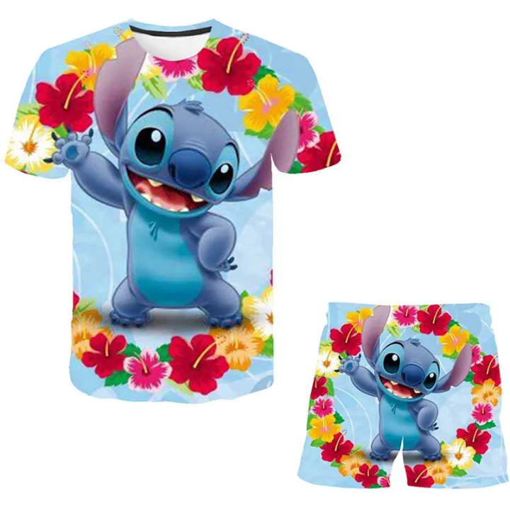 New%20Girls%20Stitch%20Clothing%20Set%20Summer%20Short%20Sleeve%20T%20Shirts%20+%20Short%20Trousers%20Clothes%202Pcs%20Outfits%20Stich%20Unisex%20Girls%20Clothes%20Suit%20-%20Image%202