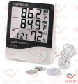 HTC2 H.T.C-2 Digital LCD Display With Temperature Humidity Meter Gauge Thermometers Hygrometer Temperature Sensor Indoor Outdoor 1.5M Length Cable Probe With Clock Wall Mount Meter(null).