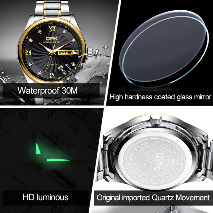 OPK%20Watch%20for%20Men%20Waterproof%20Sports%20%20Stainless%20Steel%20Casual%20Watch%20Quartz%20Movement%20Dual%20Calendar%20Display%20Fashion%20Handsome%20and%20Cool%20White/Gold/Black%20-%20Image%204