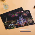 Scratch Paper Magic Painting Kit Art Night Scene World Landmarks Scenery Drawing Toy with Pen Crafts Card Game Child Adult Gifts. 