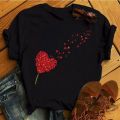Red Love Heart Dandelion Printed T Shirt Women Fashion T Shirt Female Short Sleeve Casual Tops Black Tee Shirts Women Cute T-shi. 