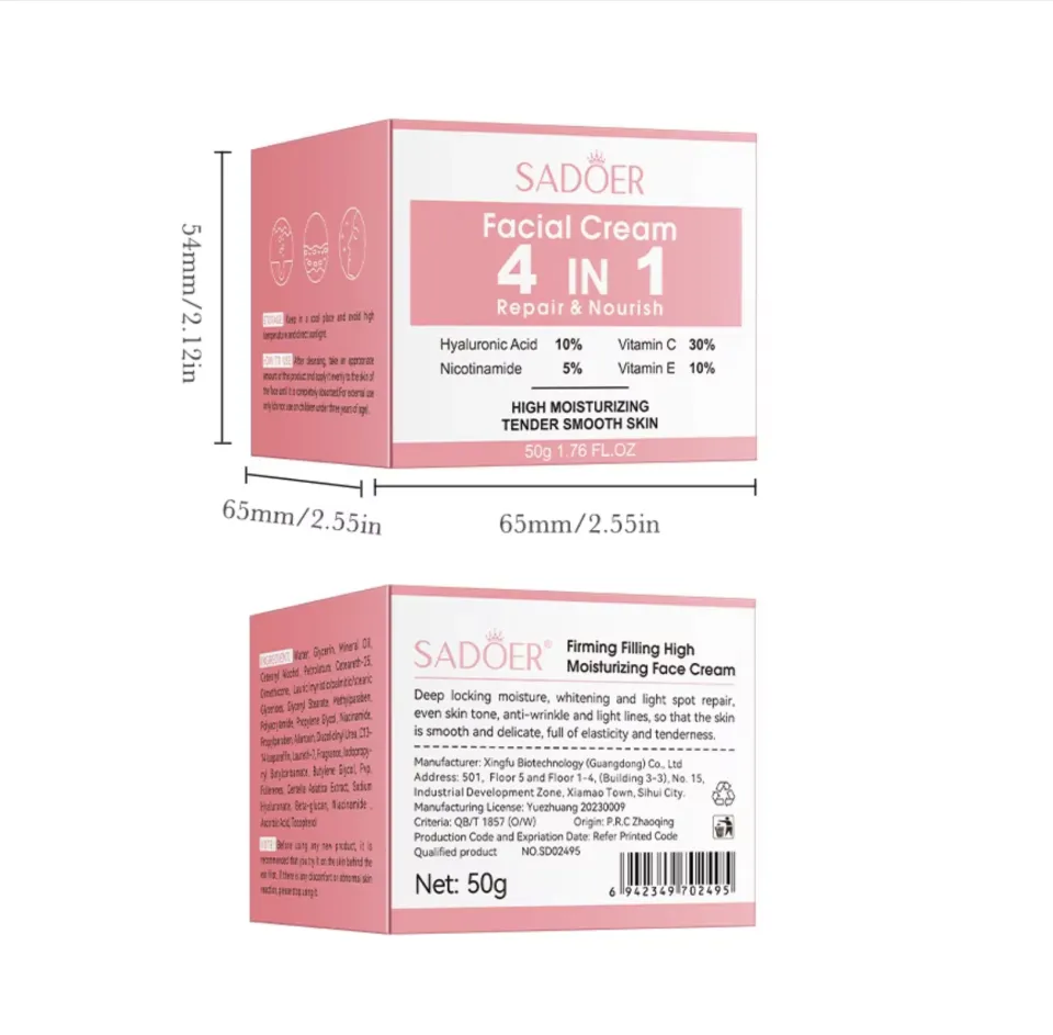 SADOER 4-in -1 Repair & Nourish Eye Repair & Facial Cream 30GM with 10%  Hyaluronic Acid, 30% Vitamin C, 10% Vitamin E, 5% Niacinamide, Anti Wrinkle  ...