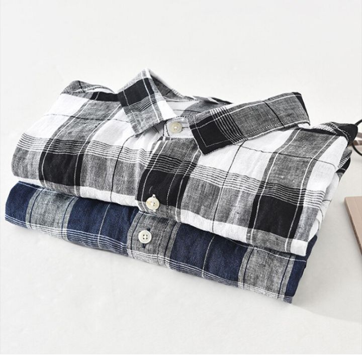Summer%20and%20Spring%20New%20Men%20Retro%20Plaid%20Short%20Sleeve%20Linen%20Shirt%20Youth%20Thin%20Breathable%20Workwear%20Black%20Blue%20Top%20GD-2011%20-%20Image%207