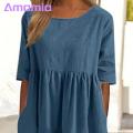 Amamia Casual Dress Pockets Women Pleated Flowy Hem Solid Midi Dress. 