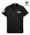 RL Men's  Triple Pony Embroidered Polo Shirt- Black. 