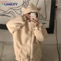 Imitation Lambswool Outerwear Zipper Closure Fall Winter Thickened Plush Cardigan Jacket. 