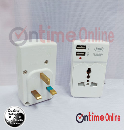 3 Pin/UK Plug Universal+2USB 2 Way Multi Adapter MAX 13A 250V-2500W