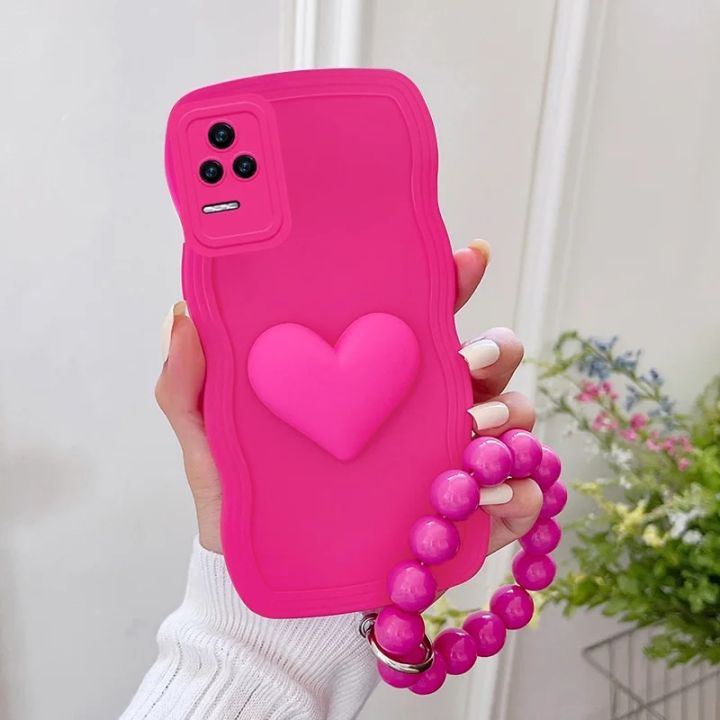 Pearl Bracelet Waves Case For Poco X5 X4 GT F3 F5 Pro X5 Pro M4 5G Xiaomi 12T 11T X3 Nfc Rosered Heart Cover