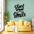 Motivational Quotes Wall Sticker Start The Day With A Smile Wall Decal For Office Reading Room, Meeting Room Wall Decals Black.