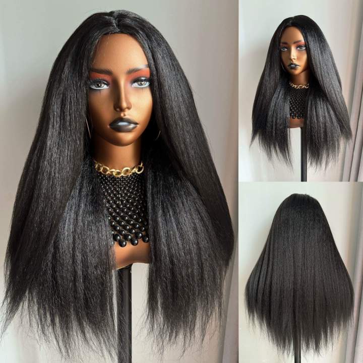 WIgera Long 22Inch Black Kinky Straight Wigs Yaki Straight Synthetic Hair  Wig Cheap Wigs For Black Women Full Machine Made Wigs