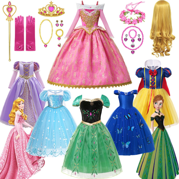 Dress%20Up%20Costume%20Party%20Wear%20Rapunzel%20Cinderella%20Elsa%20Anna%20Outfit%20Children's%20Frozen%20Color%20Play%20Princess%20Dress%20Disney%20Girls%20Sleeping%20Beauty%20Aurora%20Corner%20-%20Image%202