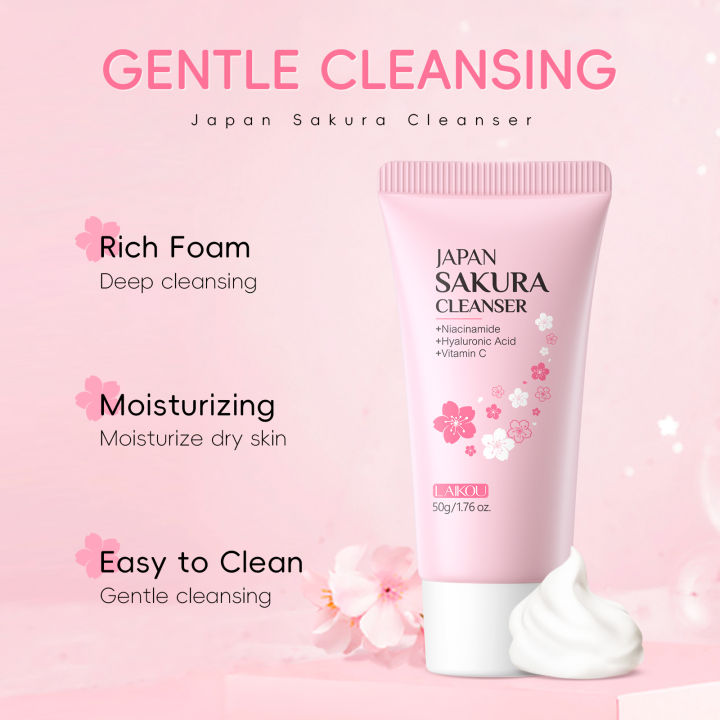 LAIKOU%20Japan%20Sakura%20Face%20Cleanser%20Sakura%20Cream%20Face%20Serum%20Brightening%20Whitening%20Cherry%20Blossom%20Skin%20Care%20Set%203pcs%20-%20Image%203
