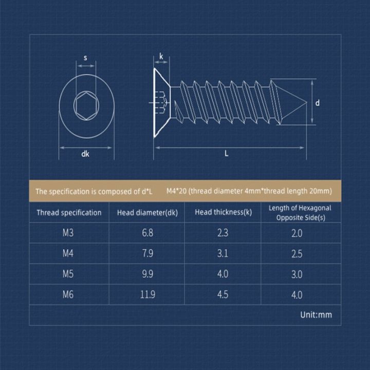 M3%20M4%20M5%20M6%20Self-tapping%20Screws%208.8%20Grade%20Alloy%20Steel%20Flat%20Head%20Black%20Inner%20Hexagon%20Countersunk%20Tapping%20Wood%20Bolts%205/10/20pcs%20-%20Image%206