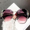 Luxury Brand Design Vintage Rimless Rhinestone Sunglasses Women Men Fashion Gradient Lens Sun Glasses Shades for Female. 