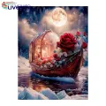 Uniform Texture Rhinestone Art Canvas Diy Craft Rhinestone Painting Kit Colorful Rhinestones for Home Decor Flower Boat Moon Pattern Adult Kids Art Kit. 